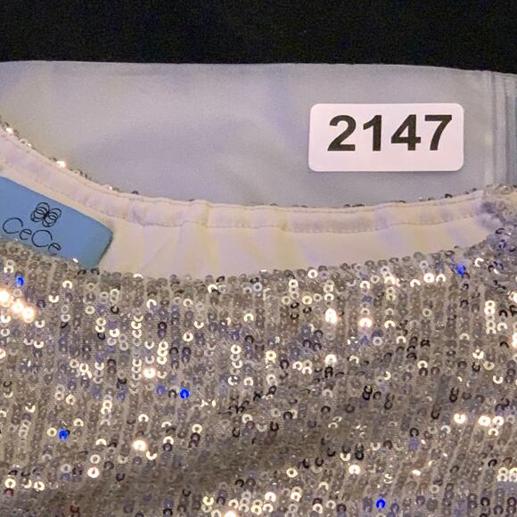 CeCe Womens Dress Medium NWT Bow Shoulder Long Sleeve Sequin Champagne Cocktail - Picture 13 of 13